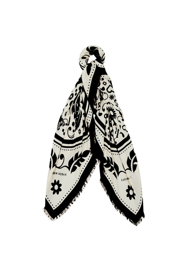 Filigree Modal Twill Scarf | Cream/Black