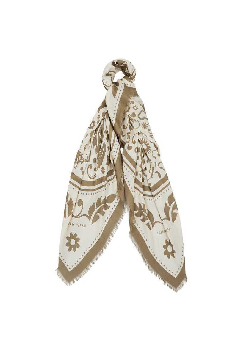 Filigree Modal Twill Scarf | Cream/Olive