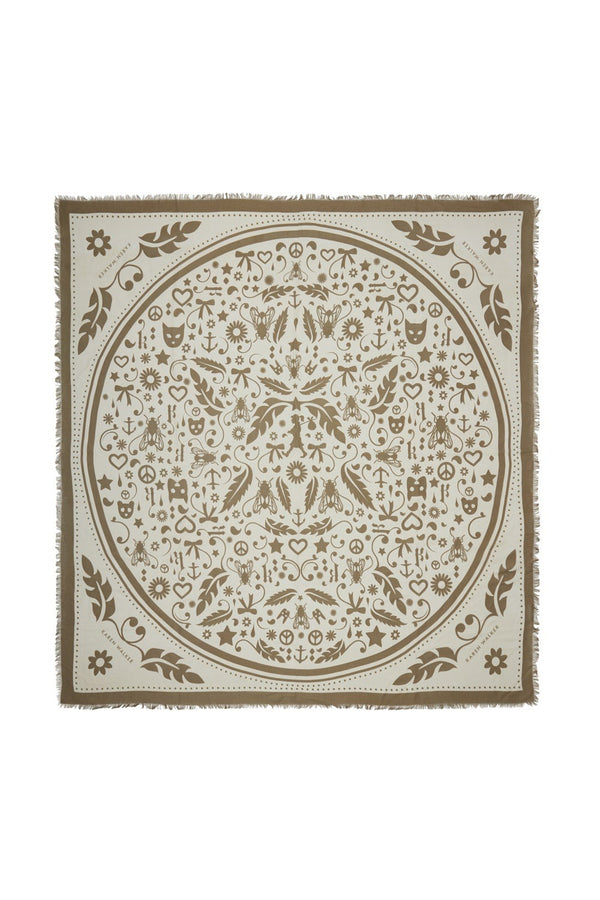 Filigree Modal Twill Scarf | Cream/Olive