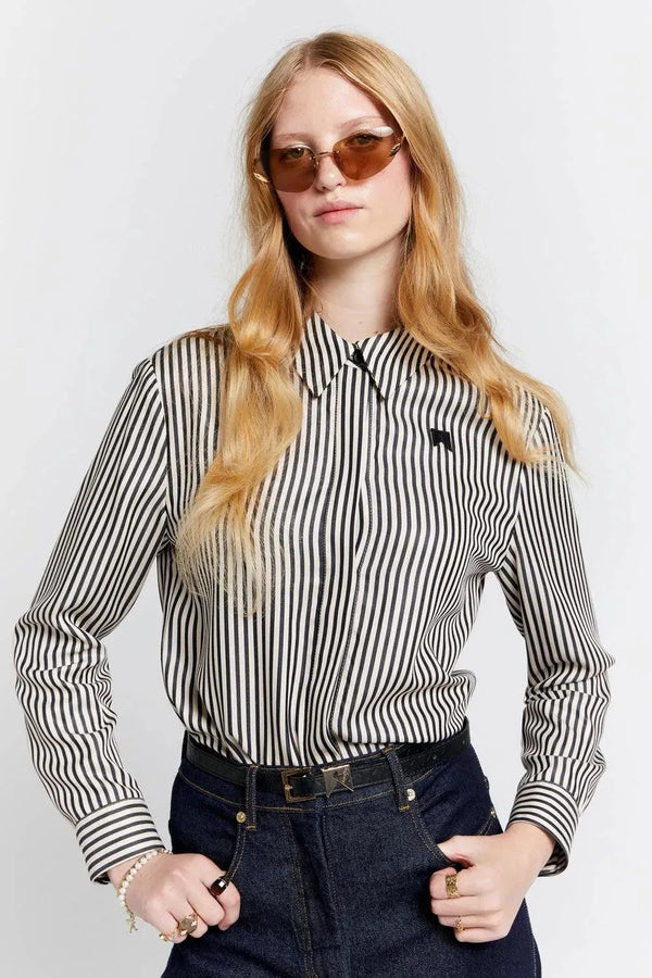 Karen Walker | Walker Dress Shirt | Olive Stripe | The Colab | Shop Womens | New Zealand