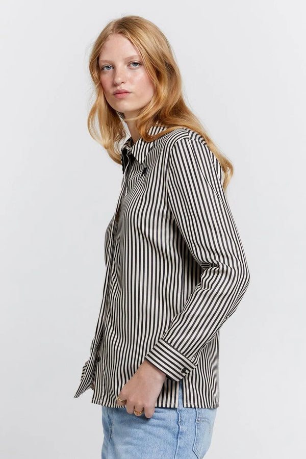 Karen Walker | Walker Dress Shirt | Olive Stripe | The Colab | Shop Womens | New Zealand